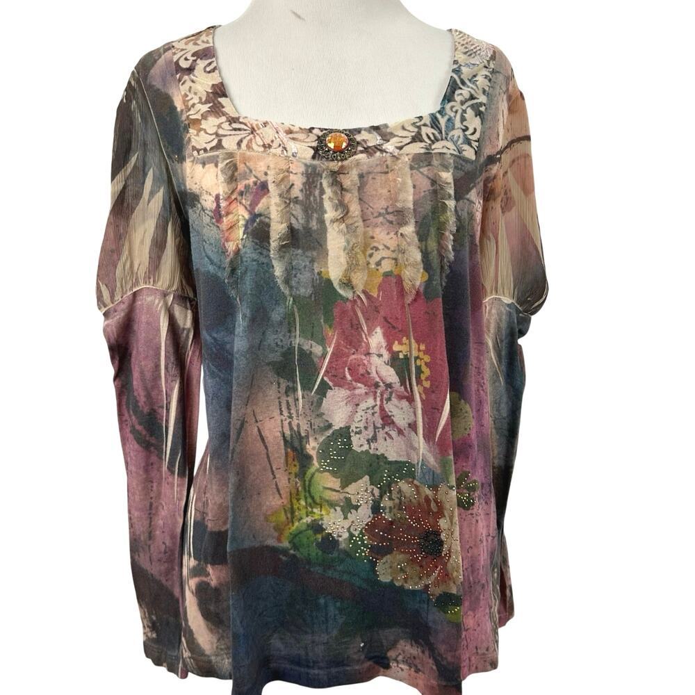 Bleu Boho Fairy Grunge Cottagecore Long Sleeve Blouse Women Large